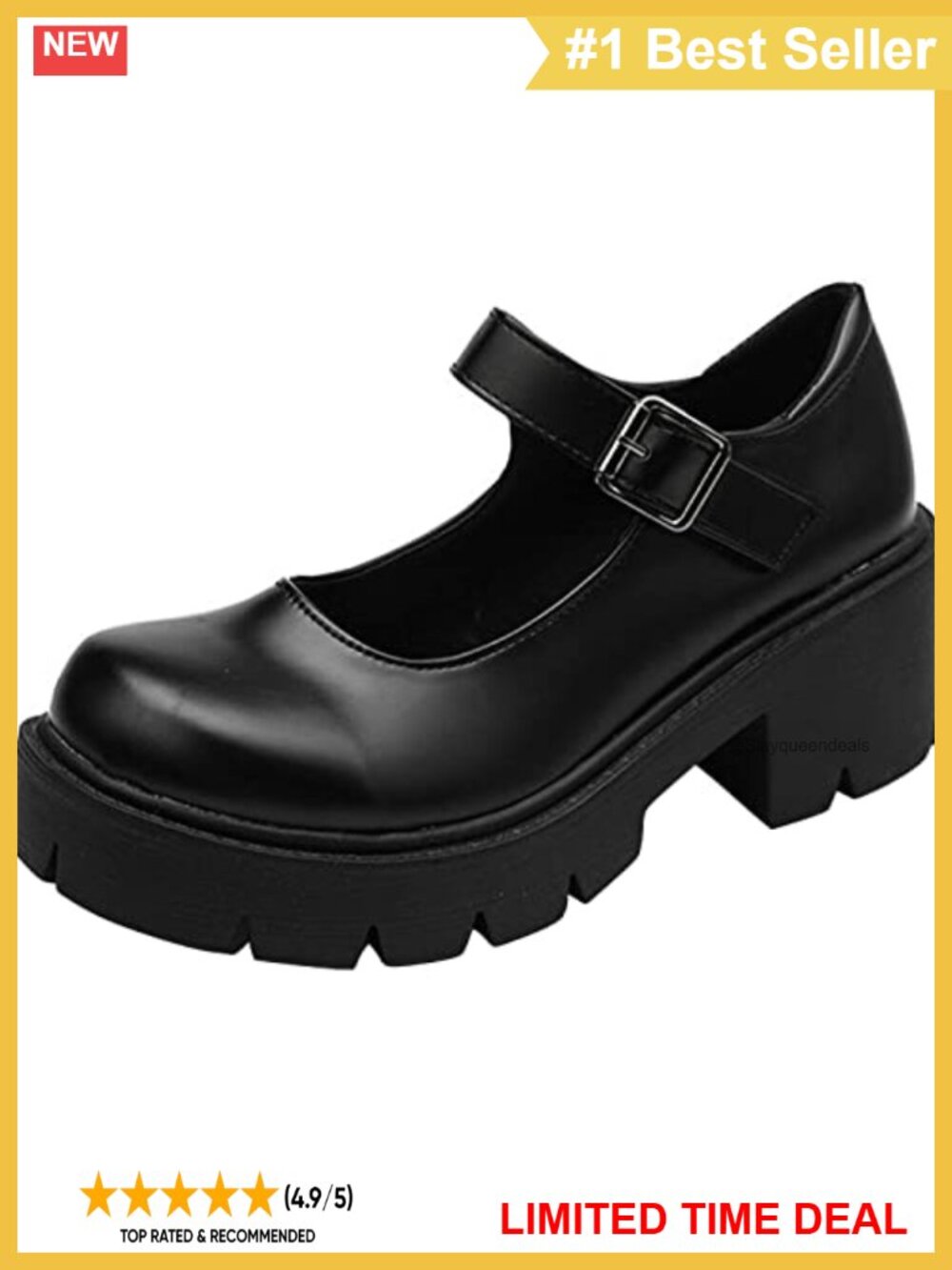 Platform Mary Janes Chunky Heel Ankle Strap Faux Leather Oxfords